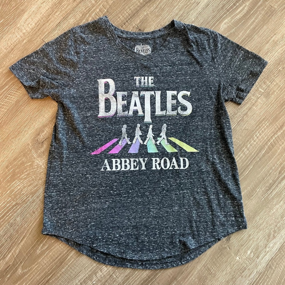 The Beatles Mens Medium T-Shirt Gray Polyester Cotton Abbey Road Graphic Tee